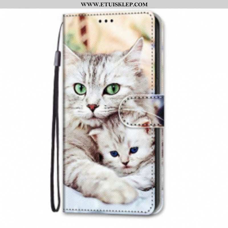 Skórzany Futerał do Samsung Galaxy S21 Ultra 5G Rodzina Kotów